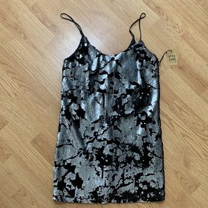 BNWT Silver Sequined Black Velvet Mini Dress